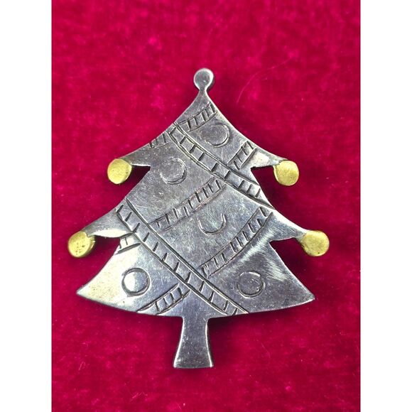Taxco Sterling Silver Gold Brooch Pin Christmas Tree Mixed-Metal Artisan - Picture 1 of 8